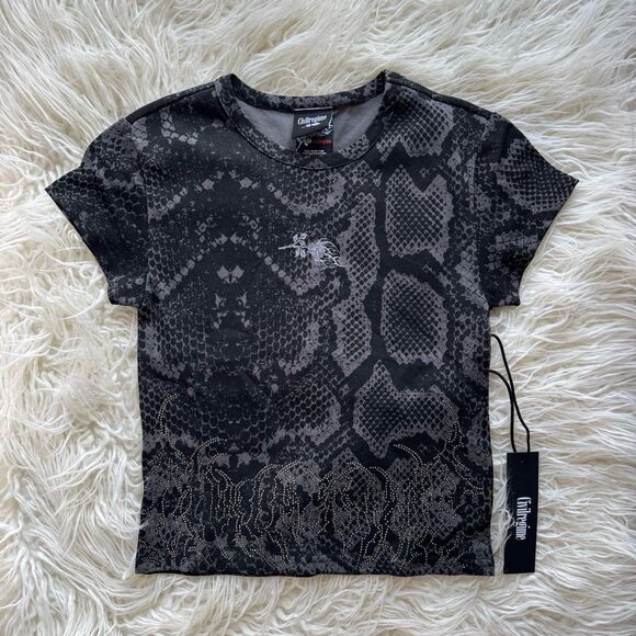 Civil Regime Boa Bliss Baby Tee Tonal Black Rhinestone
Size Medium - Picture 1 of 9